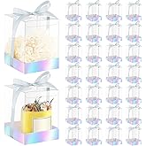 Cunno 36 Set 3.5 x 3.5 x 4.3 in Candle Gift Package Valentine's Transparent Box 4-18 oz Handmade Tealight Candle Holder Paper Bottom Ribbon for Wedding Baby Shower Party Mug(Silver)