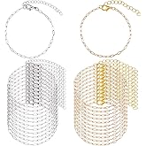 Hobbspring 24Pcs Stainless Steel Bracelet Chains: 2 Colors, DIY Jewelry Making, Adjustable Charm Bracelets with Lobster Clasps for Women