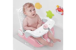 BabyBond Baby Bath Seat with Sitting & Lying 2 Modes, 3-Speed Adjustment, Powerful Suction Cups, Infant Bathtub Chair with Soft and Comfortable Towel, Folding and Hanging