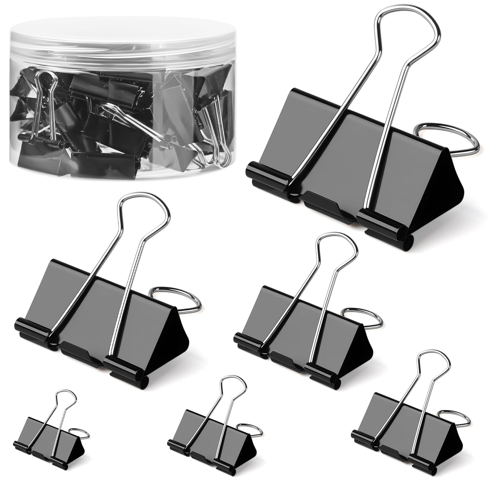 Photo 1 of 150 PCS Binder Clips Assorted Sizes, Extra Large Medium Small Mini and Micro, Metal Paper Binder Clip Black,Paper Clamps, 6 Sizes for Office, School and Home