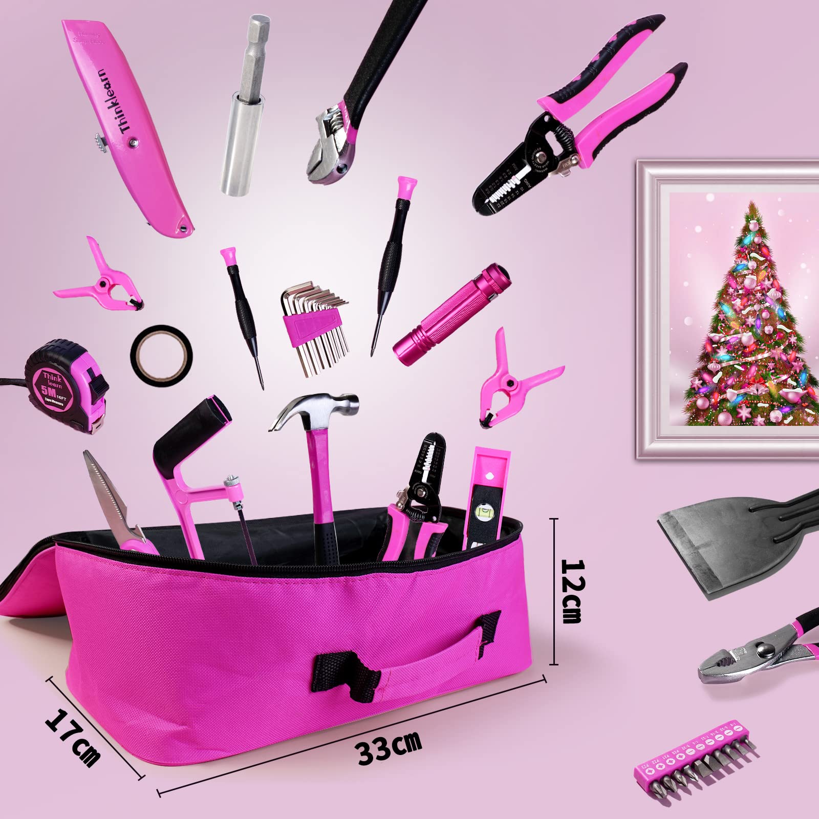 Pink 205-Piece Home Tool Set With 3.6V Electric Screwdriver, Universal Sockets, Storage Bag - Kit for Women, Gift, Home Repair, Dorm