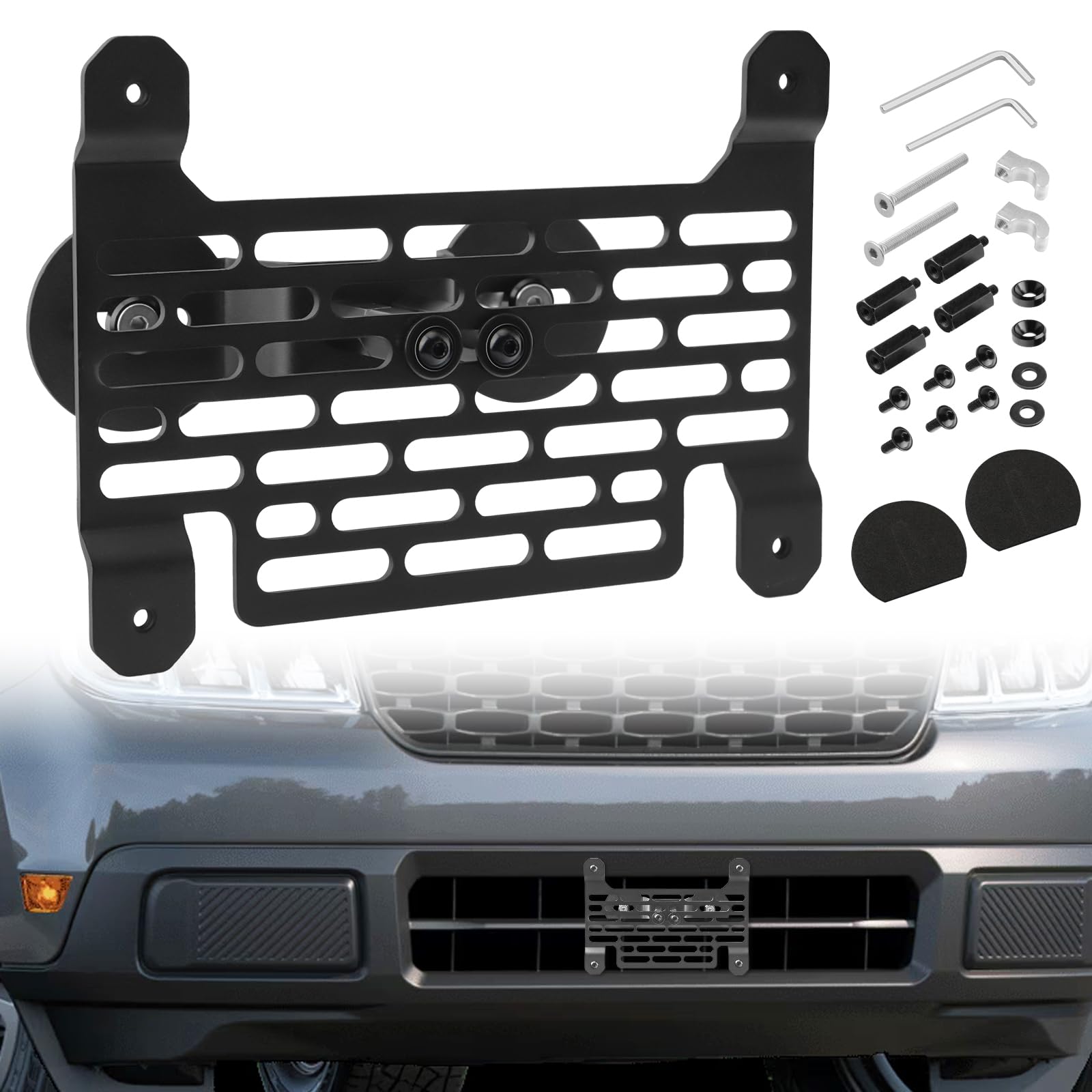Photo 1 of TECHPICCO License Plate Frames for Maverick 2022-2025, No Drill Front License Plate Bracket Holder Compatible with Ford Maverick 2022-2025 (Black) | Fits Most Of Vehicle Front Grille
