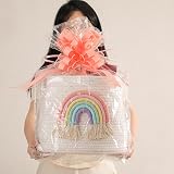 INough Cotton Rope Toy Storage Basket with Rainbow Decor 13in Dia 10.2in H view 3