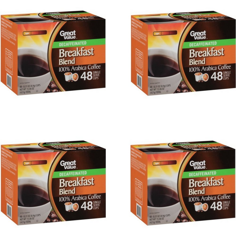 Great Value Breakfast Blend DECAF Light Roast 48 Single Serve Cups (4