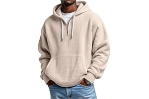 ZWSPTO Mens Hoodies Pullover Casual Long Sleeve Drawstring Waffle Knit Hooded Sweatshirt with Pocket S-5XL