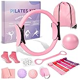 Pilates Ring and Ball Set for Women, Home Workout Pilates Kit, Magic Circle Hoop with 5 Resistance Bands, Pilates Equipment Fitness Essentials Starter Set Accessories