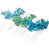 KUANINUNAR 3 Pairs Girls White Ruffle Socks Toddler Double Lace Frilly Pageant Dress Sock for Infant Baby
