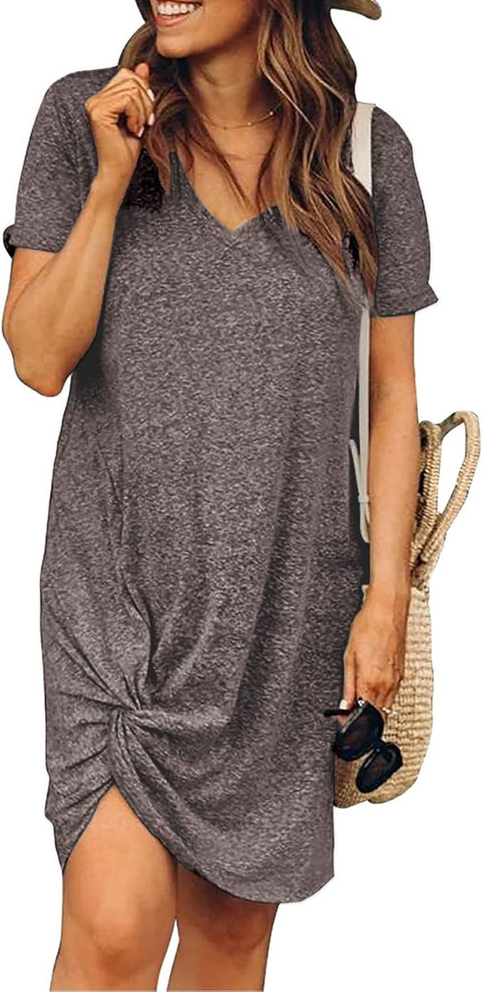Women's T Shirt Dress VNeck Short Sleeve Dress Plus Size Casual Loose
