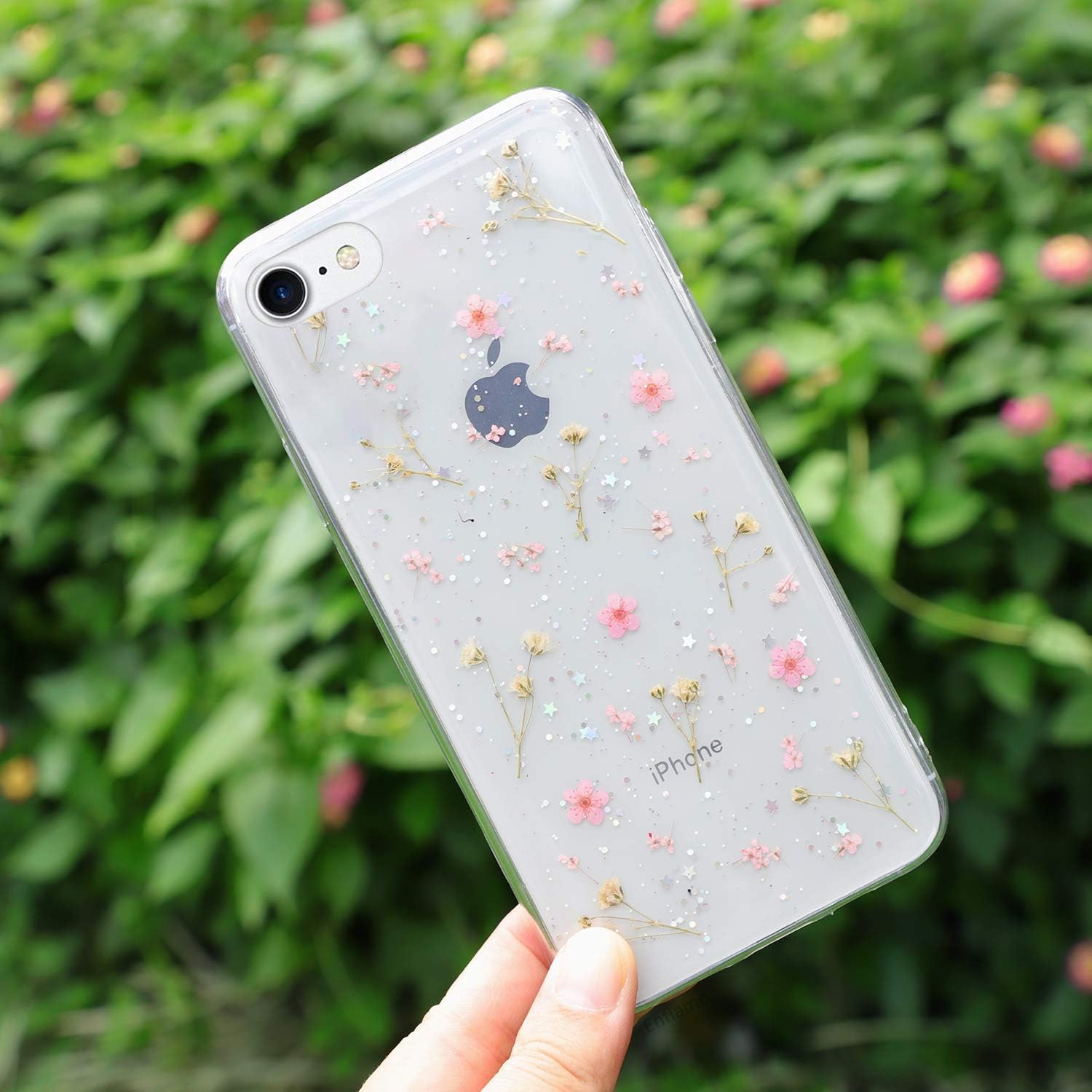 Enflamo 3D Relief Flower Phone Case Pattern Design Printed Soft TPU Case for iPhone 7/8(Pink)