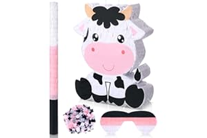 Seematn Cow Piñata Bundle with a Blindfold, Bat and Confetti Birthday Party Supplies Large Piñata 15.75 x 11.81 x 2.95'' for Kids Boy Construction Party Favors Decor
