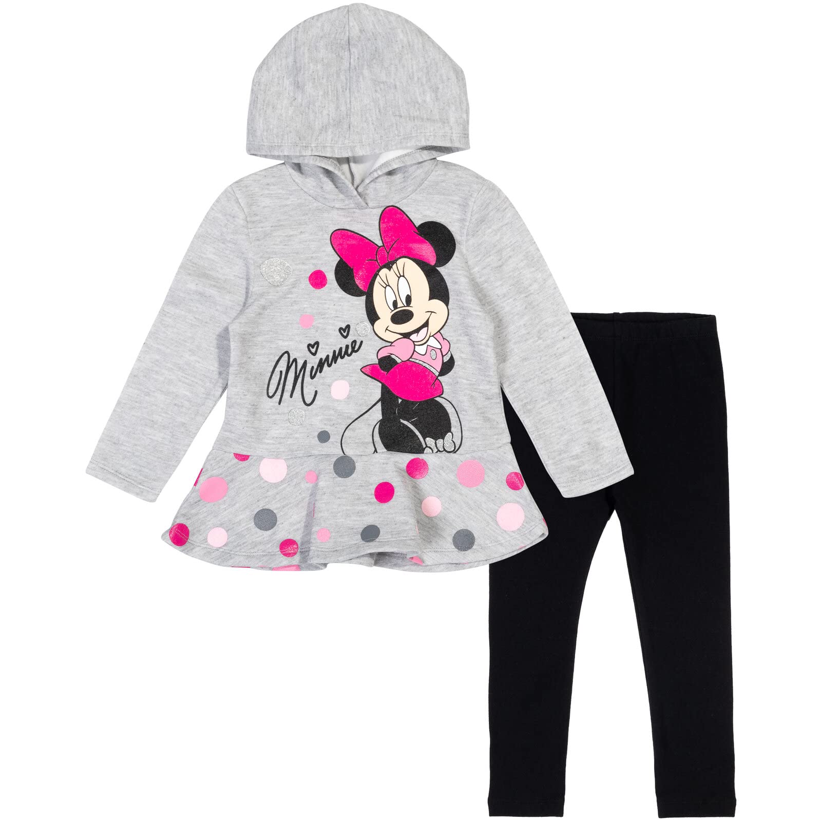 Disney Minnie Mouse Fleece Pullover Crossover Hoodie and Leggings Outfit Set Infant to Big Kid Sizes (12 Months - 14-16)