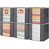 Lifewit 100L Extra Large Blanket Storage Bags, Foldable Comforter Storage with Reinforced Handles, Clothes Storage Containers for King Comforter, Bedding, Pillow, Sheet, Storage Bin with Lids 6 Pack