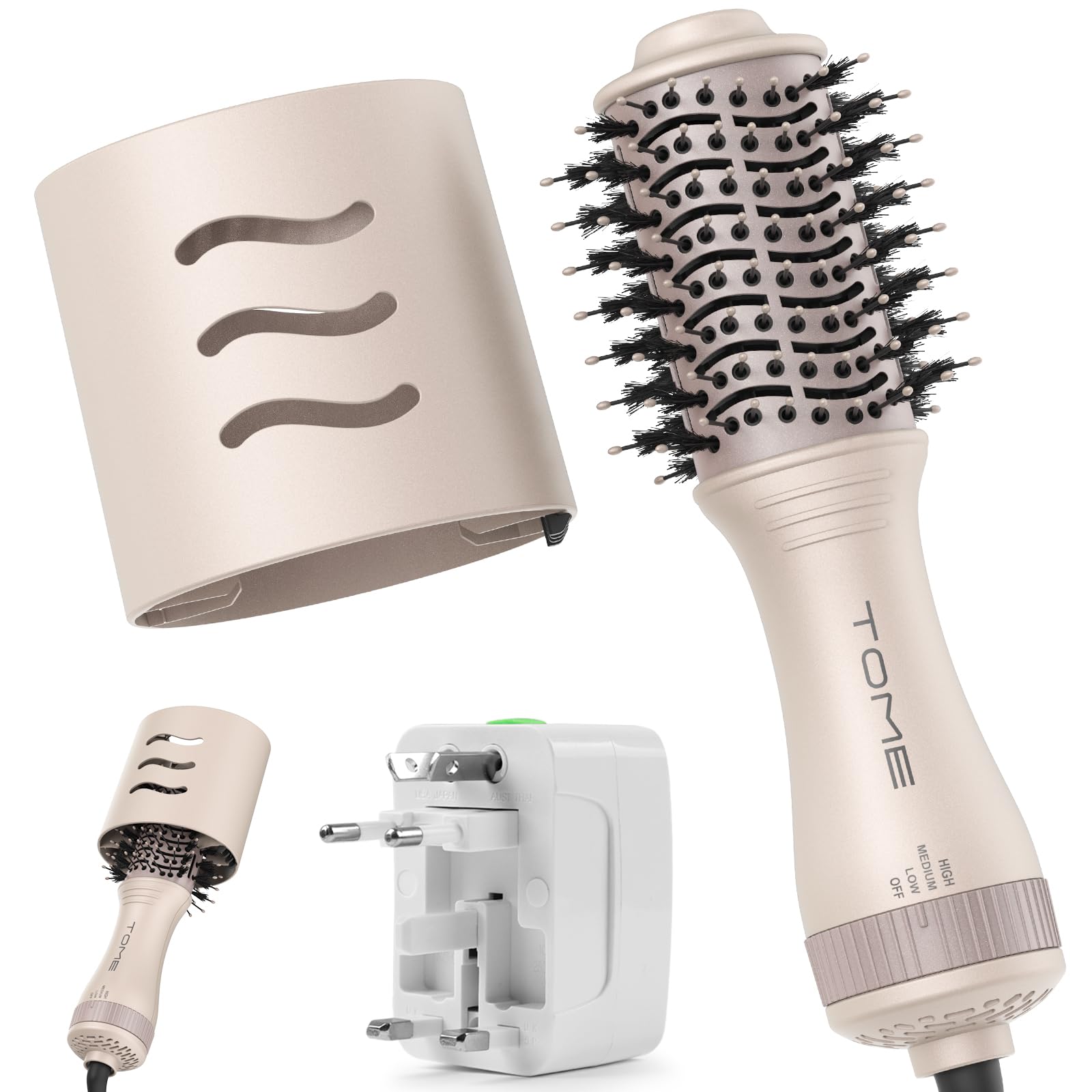 Photo 1 of Tome Blow Dryer Brush with Protective Cover, Auto Dual Voltage Hair Dryer Brush?120-240V? with European Travel Adapter, Mini Size 2 Inch Hair Volumizer Brush for Travel (Tome Color)
