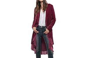 R.Vivimos Womens Ruffled Asymmetric Long Velvet Blazers Coat Casual Jackets