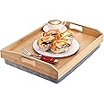 Cedilis Bamboo Lap Tray with Detachable Pillow, 16.9 x13 in Serving Tray with Handles, Bed Tray for Eating