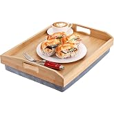 Cedilis Bamboo Lap Tray with Detachable Pillow, 16.9 x13 in Serving Tray with Handles for Bed Eating