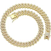 Lssfadccx Miami Necklaces Cuban Pendant Necklace, Iced Out Bling Rhinestone Jewelry, Hip Hop Cuban Link Chains for Men Women