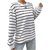SweatyRocks Women's Long Sleeve Striped Sweatshirts Crewneck Casual Pullover Tops