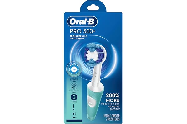 Oral-B Pro 500 + Electric Toothbrush with (1) Precision Clean Brush Head and (1) Sensitive Clean Brush Head, Rechargeable, Mi