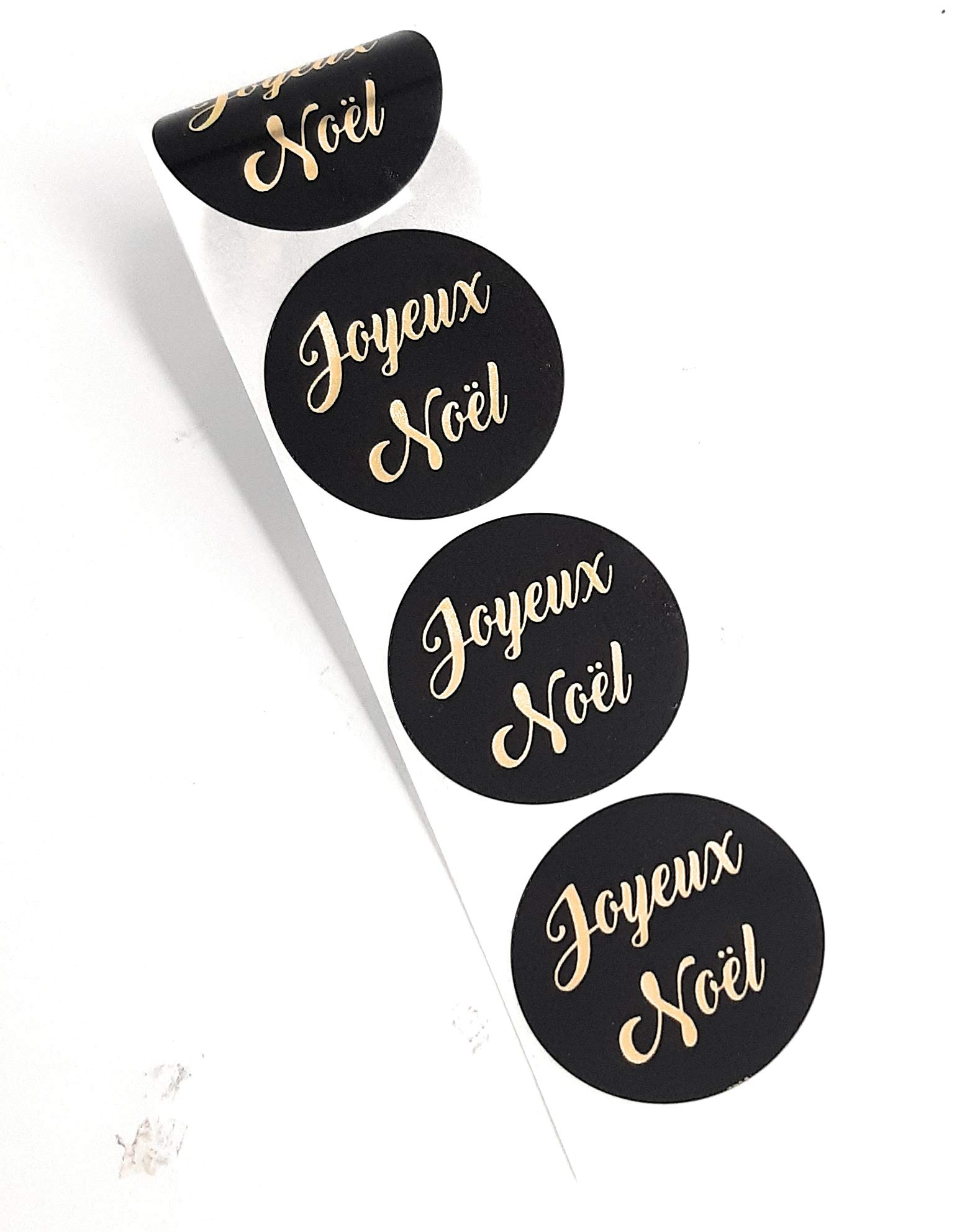 Joyeux Noël 200 Black Gold Labels (Text in French)