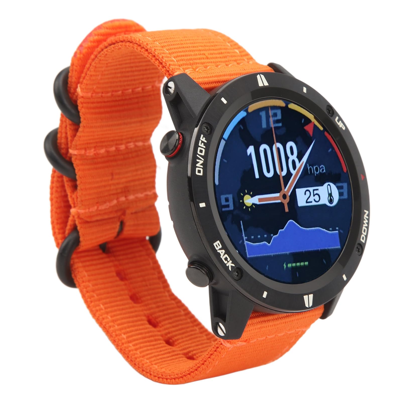 Luqeeg Smart Waterproof Men Watch with Altimeter, Barometer, Compass, and Weather Forecast for Hiking, 1.28in IPS TFT Screen (Orange)