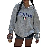 RoseSeek Women's Italia Flag Letter Graphic Oversized Hoodies Trendy Sweatshirt Fall Fashion Outfits Pullover
