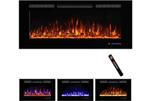 Dreamflame Electric Fireplace 50inches, Wall-Mounted & Recessed Fireplace Inserts, Multicolor Flame w/5 Dimmer, Remote Control Thermostat, Timer, Overheating Protection, Hardwire Connect, 1500W,Black