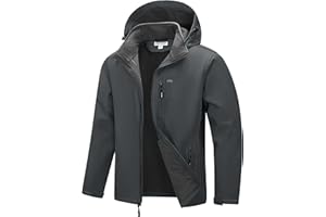 33,000ft Men's Softshell Jacket with Hood Fleece Lined Windbreaker Lightweight Waterproof Jackets for Hiking