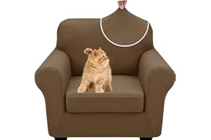 XINEAGE New 2 Pieces Chair Covers with Arms Super Stretch Chair Slipcover for Living Room Pet Dog Universal Slip Cover Anti Slip Armchair Furniture Protector (Brown), 31"-46"(1 Cushion)