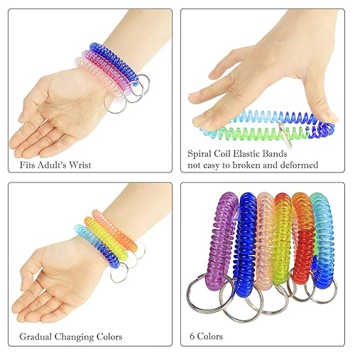 BIHRTC Pcs Wrist Coil Wrist Keychain Mix Color Plastic Coil Wrist Coil  Stretch Wristband Elastic Stretchable