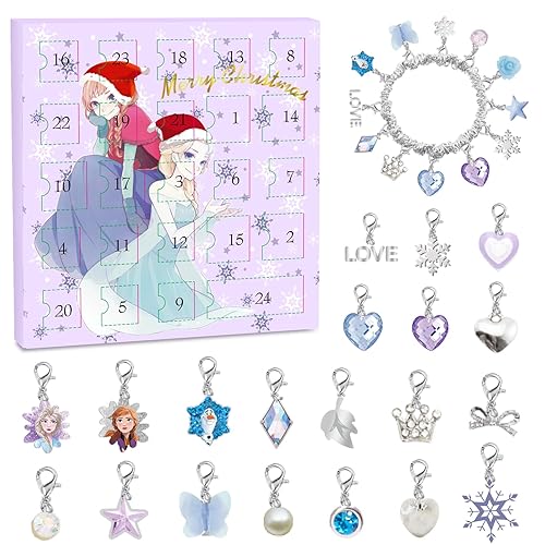 sudatong Jewelry Advent Calendar 2025 for Girls Age 6-12 - DIY Frozen Charm Bracelet Making Kit with 24 Surprises, Christmas Countdown Gift for Kids