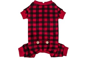 KYEESE Christmas Dog Pajamas Soft Dog Pajamas for Small Dogs Comfy Pet Costume Warm 4 Legs Pet Jammies Velvet Christmas Pets Onesie Stretchy Dogs Clothes Red Buffalo Check Pet Pjs,M