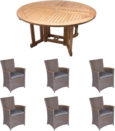 Amazon Com Royal Teak Collection 7 Piece Teak Patio Dining Set With 72 Inch Round Drop Leaf Table Helena Full Weave Wicker Chairs P43gr Granite Garden Outdoor
