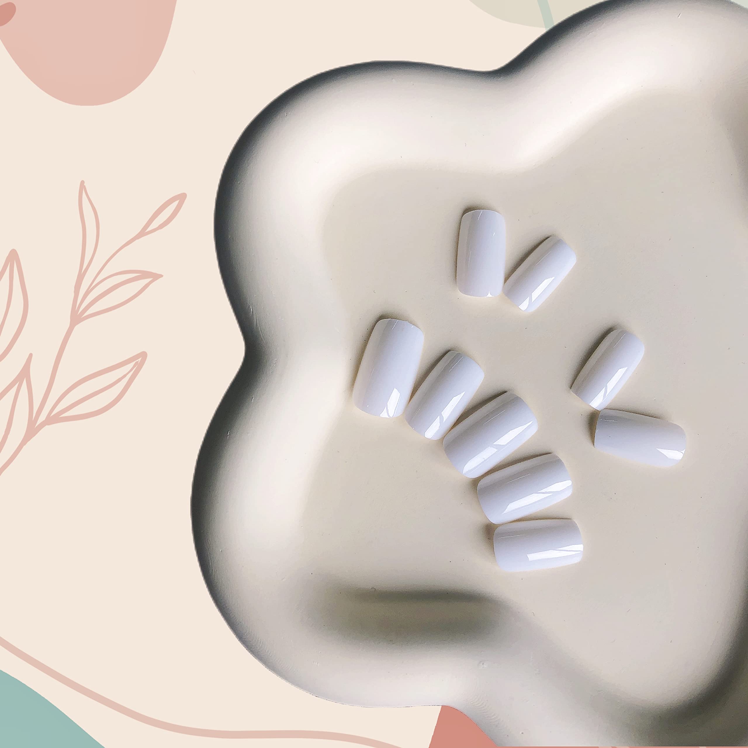 White Nails Press ons, Press on Nails Medium Square Glue on Nails Medium Length, Short Acrylic Nails Glue on Medium Coffin Nails Fake Nails False Nails for Women, Thick Solid Color Gel Nails 24Pcs - Image 3