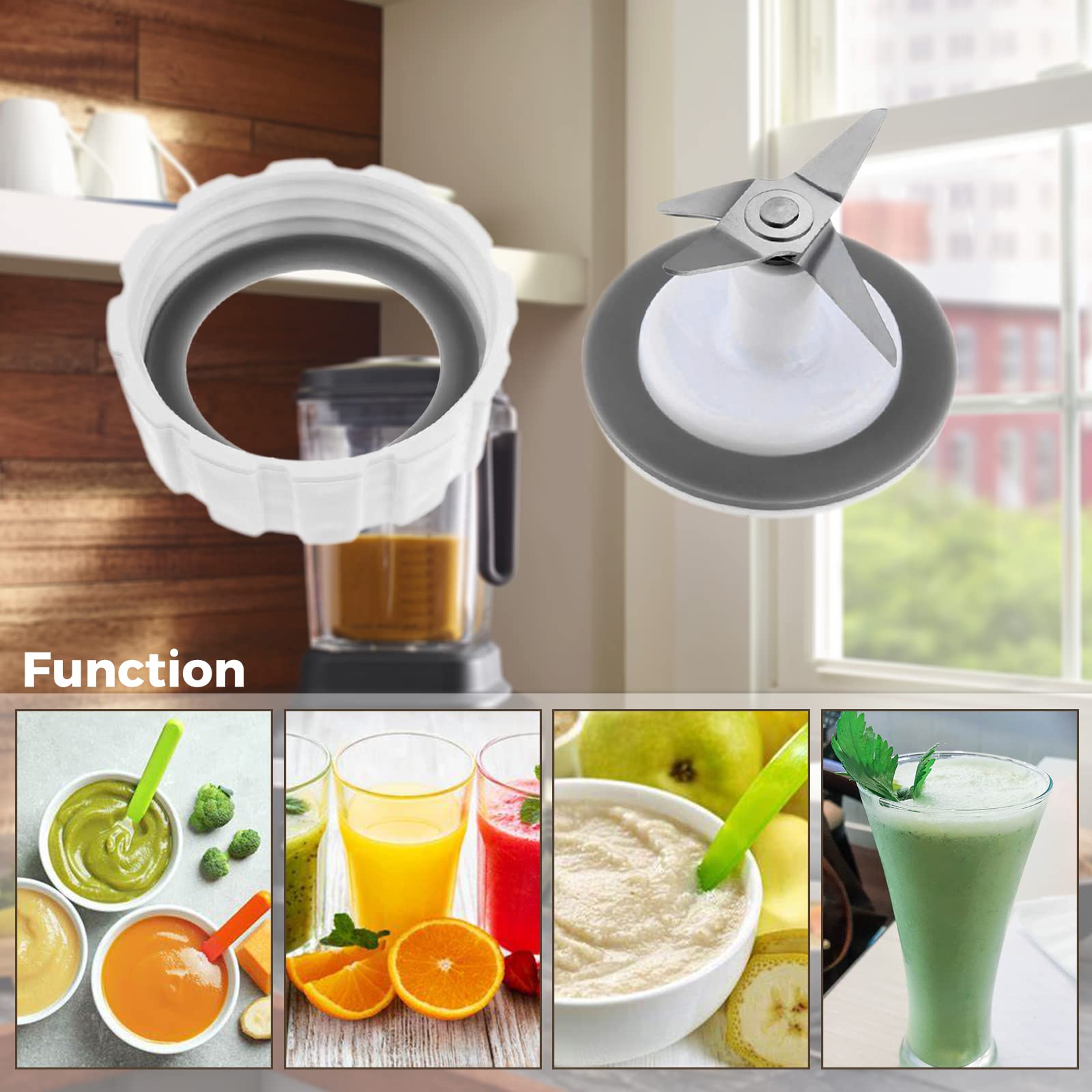 Replacement for Hamilton Beach Blender Blade with Blade Gasket Blender Jar Base Bottom Screw Cap and 2 Rubber O Ring Gasket Sealing Ring