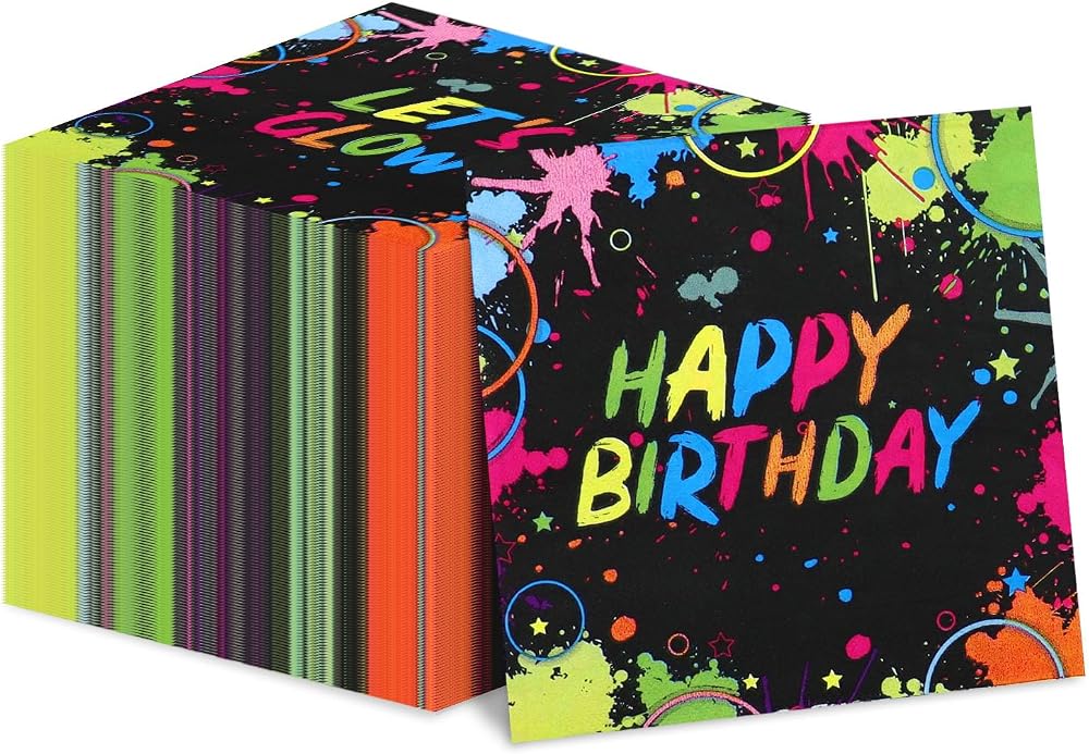 XJLANTTE 100Pcs Glow Party Napkins 13x13 Inch Neon Fluorescent Birthday