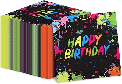 XJLANTTE 100Pcs Glow Party Napkins 13x13 Inch Neon Fluorescent Birthday