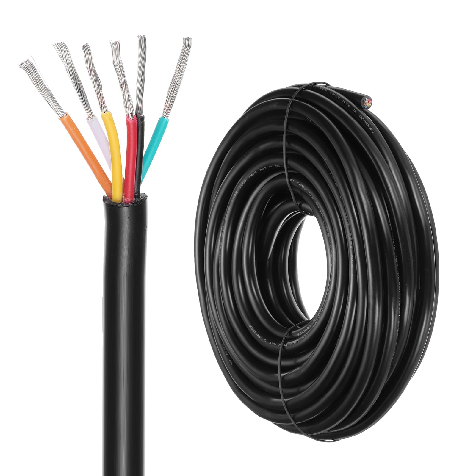 DMiotech 18 Gauge Wire Electrical Wire 6 Conductor, 18 AWG Extension Cable Cord 50 Ft/15 m UL2464 300V Stranded Tinned Copper Wire for LED Lighting Automotive