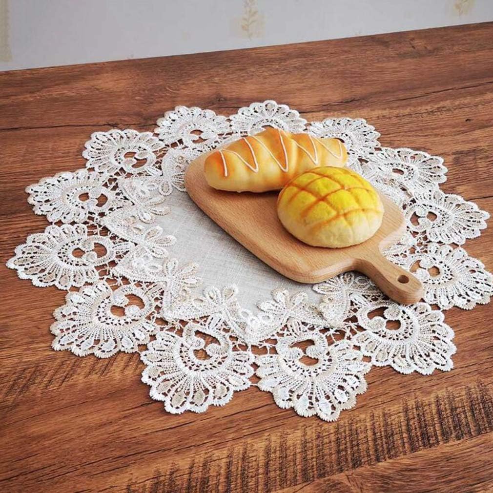 Weisin Lace Hollow Flower Placemat Geometric Round Embroidered Lace Table Cover Multi-purpose Indoor and Outdoor Table Decor for Kitchen Picnic