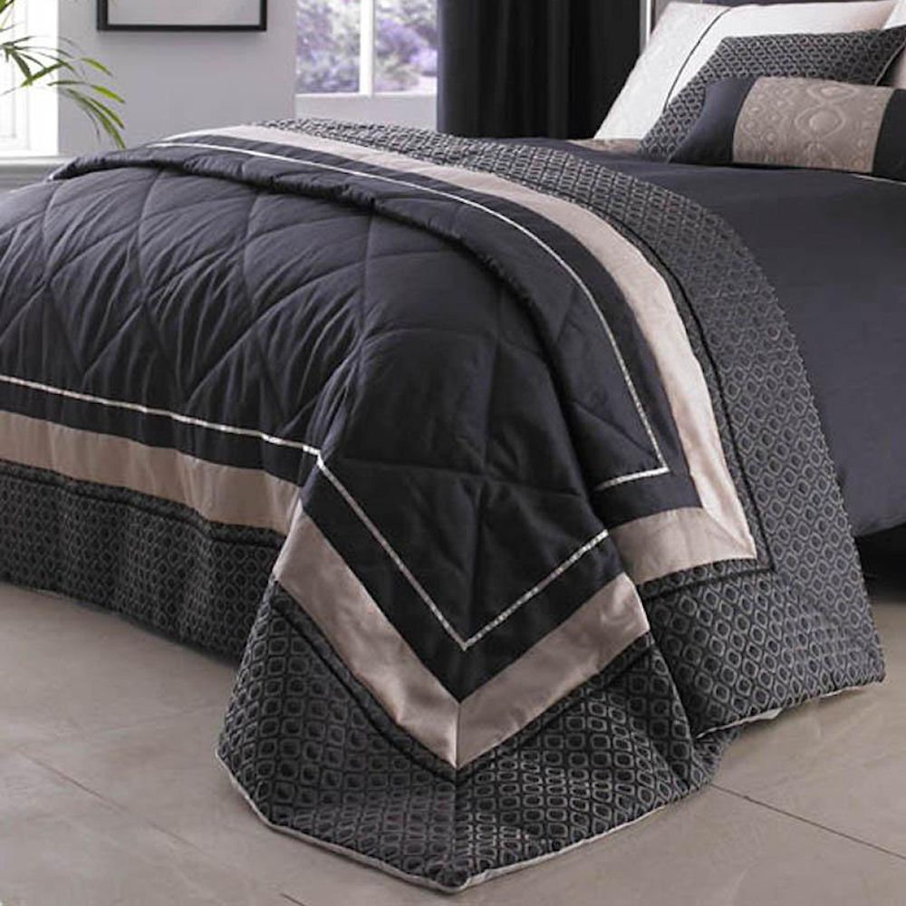 Luxury Geo Bedspread Double Bed Quilted Luxury Bedspread Throw Black