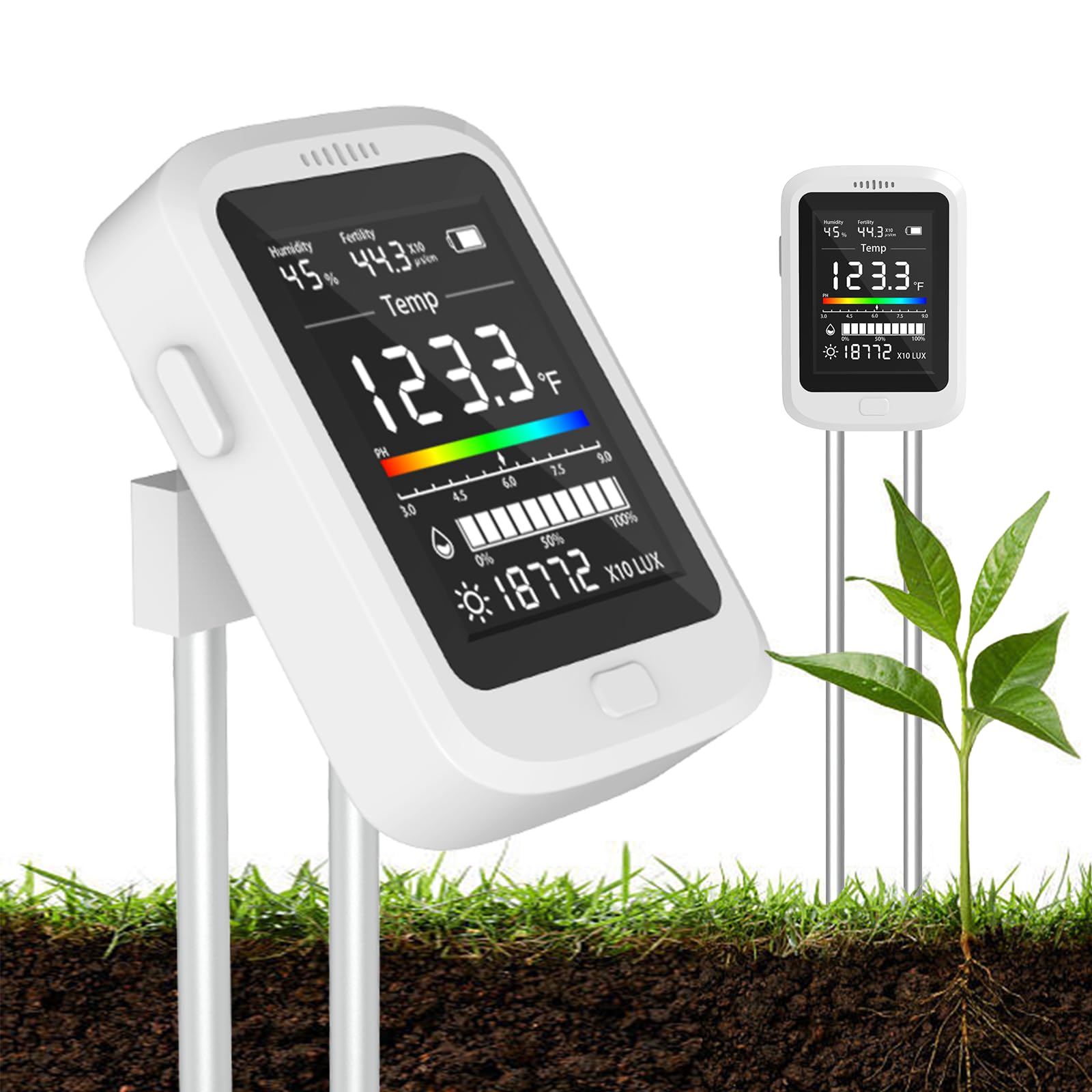 Photo 1 of TERRU 2026 Soil Moisture Meter, 6-in-1 Digital Soil Tester for pH,Nutrient,Sunlight,Temperature & Humidity| Factory-Permanent Calibration| Ideal for Gardening,Lawn,Farm Plant Care