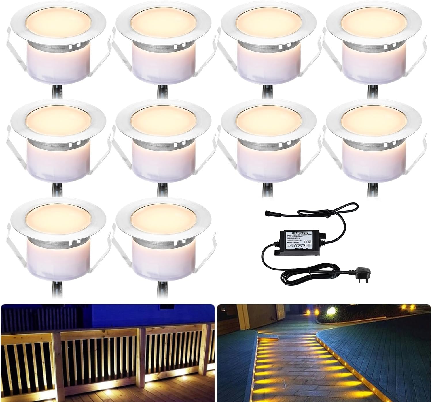 INDARUN Warm White Led Decking Lights Waterproof IP67 0.6W Ø31MM - Lighting for Terrace/Patio/Path/Wall/Garden/Decoration, 10 Packs