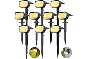 MinPea Solar Spot Lights Outdoor, [57 LED/10 Pack] Solar Lights Outdoor IP65 Waterproof, 3 Modes Solar Powered Landscape Spotlights for Garden Yard Outside Patio Pathway Pool(Warm White)