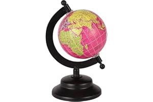 RELY+ SMART GLOBAL SUPPLIES Rely+ 3" World Globe With Sturdy Metal Stand (NOT PLASTIC!) - Desktop Globe For Home Desk Table Office School Gift - Book Shelf Decor World Globe - 3 Inch - Pink Globe