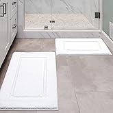 ZOESIOER Bathroom Rugs Sets 2 Piece, Ultra Absorbent Soft Bath Rug, Machine Washable Microfiber Non-Slip Bath Mat for Bathroom Floor, Tub, Toilet, Shower Room, White