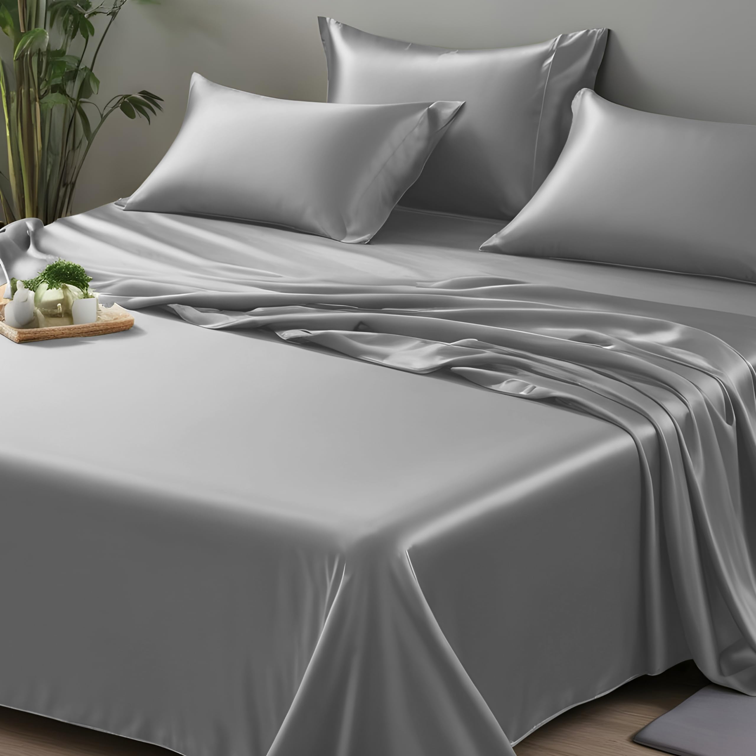 LINENWALAS 100% Organic Bamboo Only Flat Sheet Softest Cooling Luxury Bedding Flat Bed Sheet Perfect for Hair and Skin (Charcoal Grey, Double) — image 1