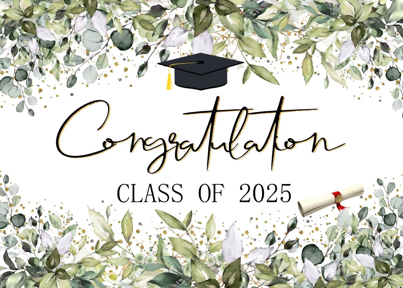 Photo 1 of LYCGS 7X5ft Graduation Class of 2025 Green Leaves Backdrop Graduation Party Photography Background X-250