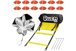 OWEMTECH Speed Agility Training Equipment Includes 20ft Long Agility Ladder,Resistance Parachute, Perfect for Football Drill,Basketball,Baseball Training,Kids Exercise and Leisure Sports