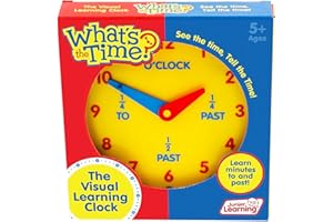Junior Learning: What's The Time Geared Clock - The Manual Visual Learning Clock, Learn Minutes to & Past, Battery Free, Educational Toy, Kids Ages 5+