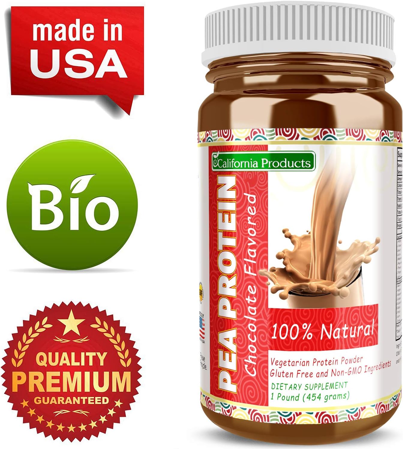 California Products Pure Pea Protein Rice Protein Powder Chocolate Natural Formula Amino Acids Workout Bodybuilding Supplement Lose Weight Suppress Appetite Build Muscle for Men & Women